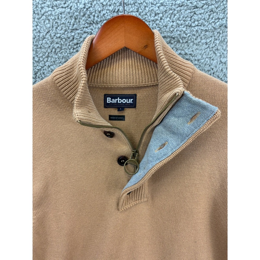 Barbour Mock Neck Button Sweater Men's Size Large Tan Beige Pullover Knit Casual - Picture 3 of 12